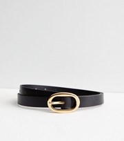 PIECES Black Real Leather Oval Buckle Belt